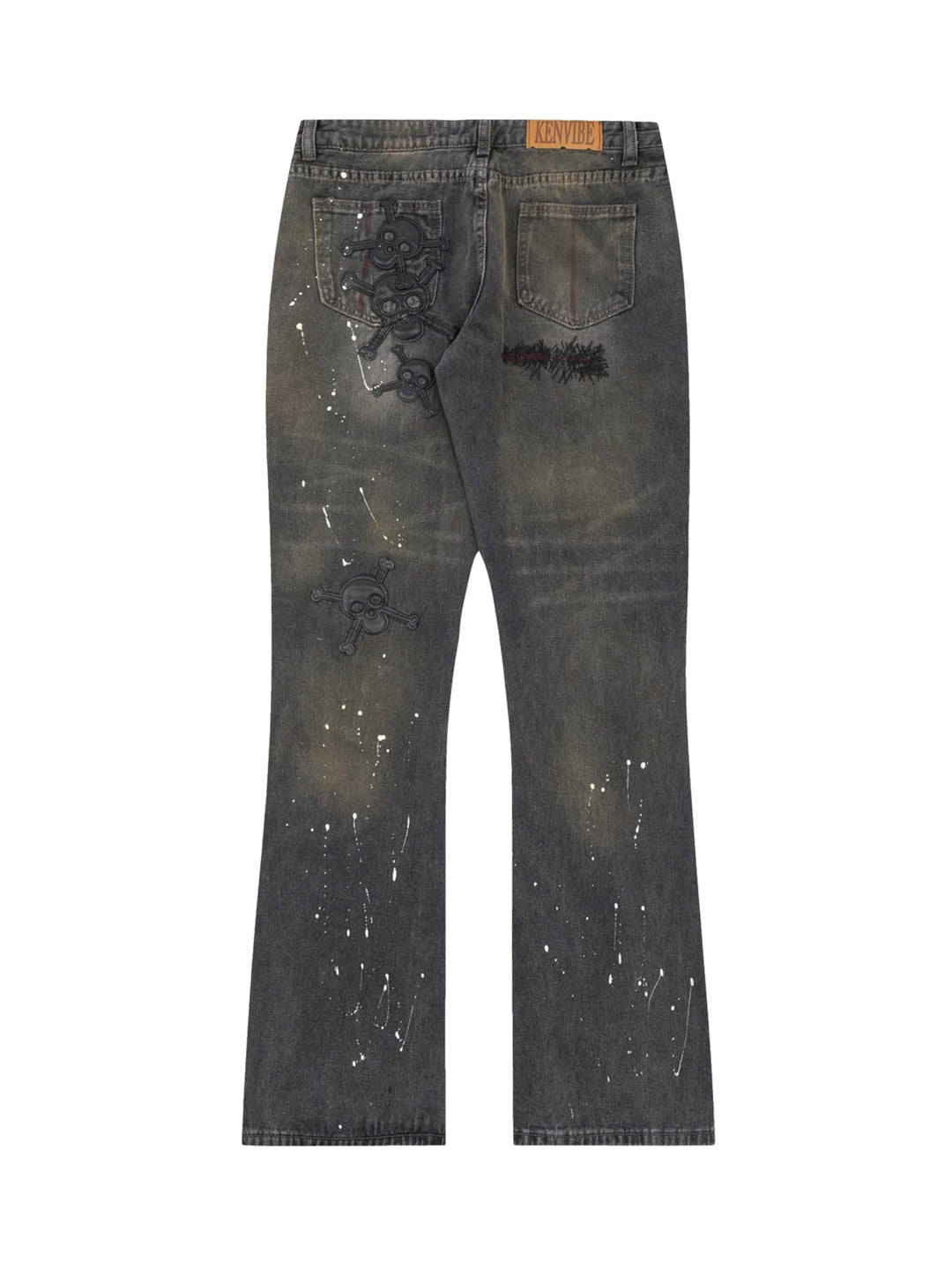 Ayuuki Leather Skull Splash Ink Micro-flared Jeans