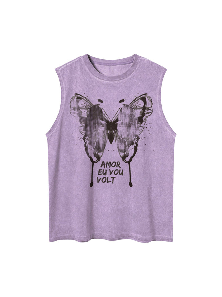 Ayuuki Washed Distressed Butterfly Print Vest