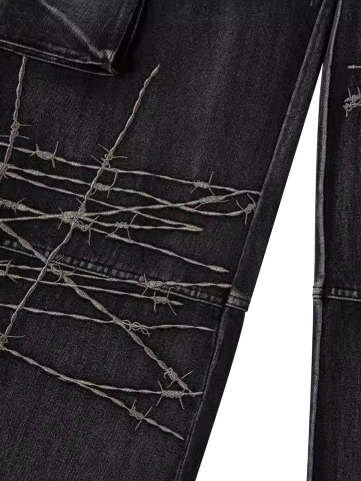 Embroidery Barbed Wire Jeans