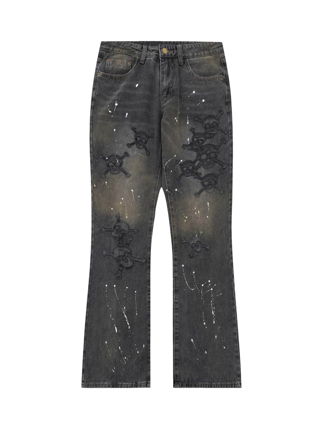 Ayuuki Leather Skull Splash Ink Micro-flared Jeans