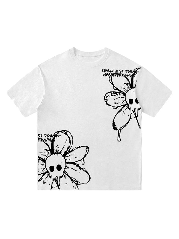 American Retro Creative Skull Flower T-shirt - 2039