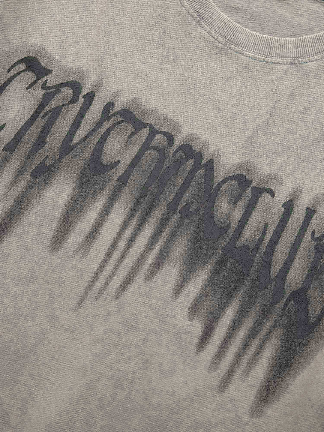 Ayuuki Street Distressed Washed Letter Print T-shirt