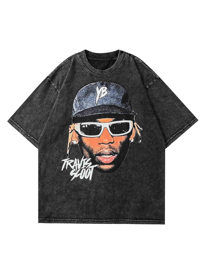 Ayuuki American Hip-hop Washed Old Printed T-shirt