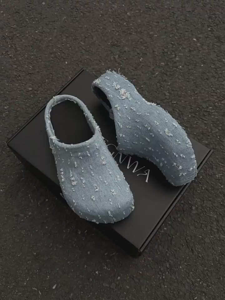 Distressed Denim Slippers